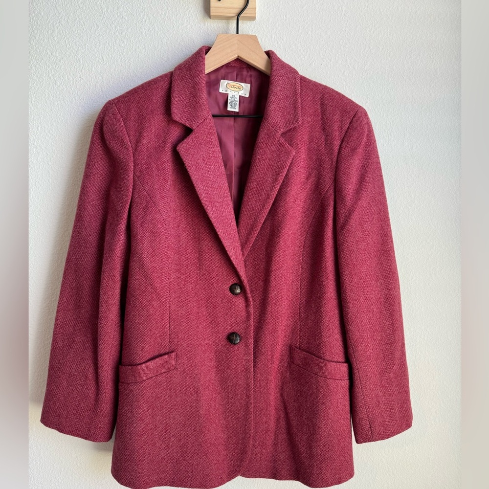 Talbots Women's Maroon Red 100% Wool Button Blazer Jacket Petites Size 10